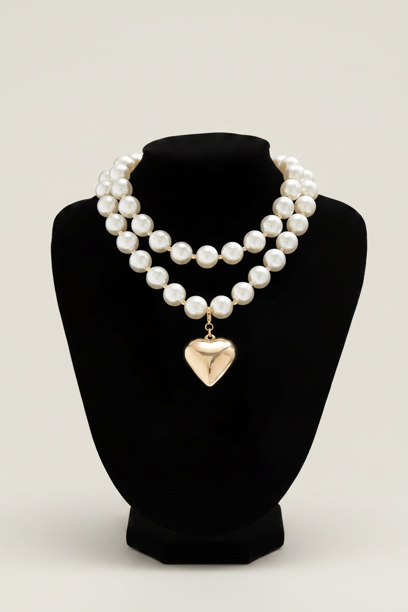 Golden Heart Pearl Necklace