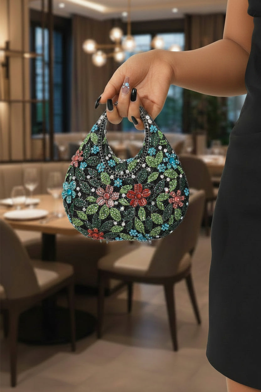 Golden Bloom Crystal Bag
