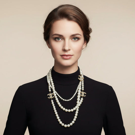 Pearl CC Long Necklace