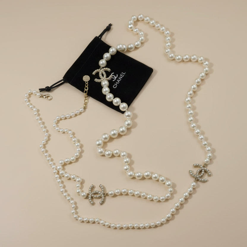 Pearl CC Long Necklace