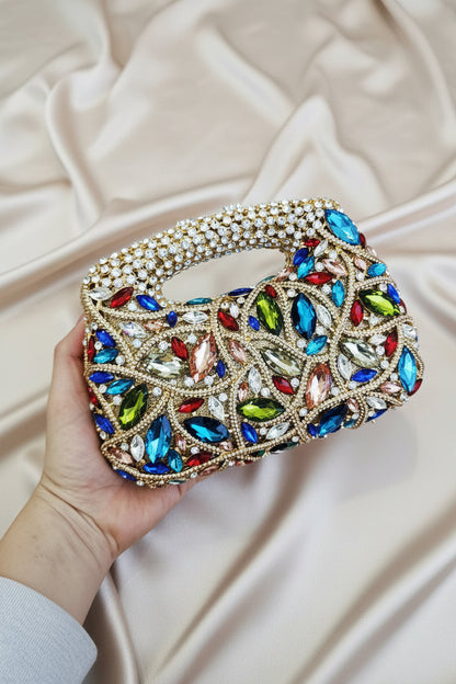 Ruby Royale Crystal Top-Handle Clutch