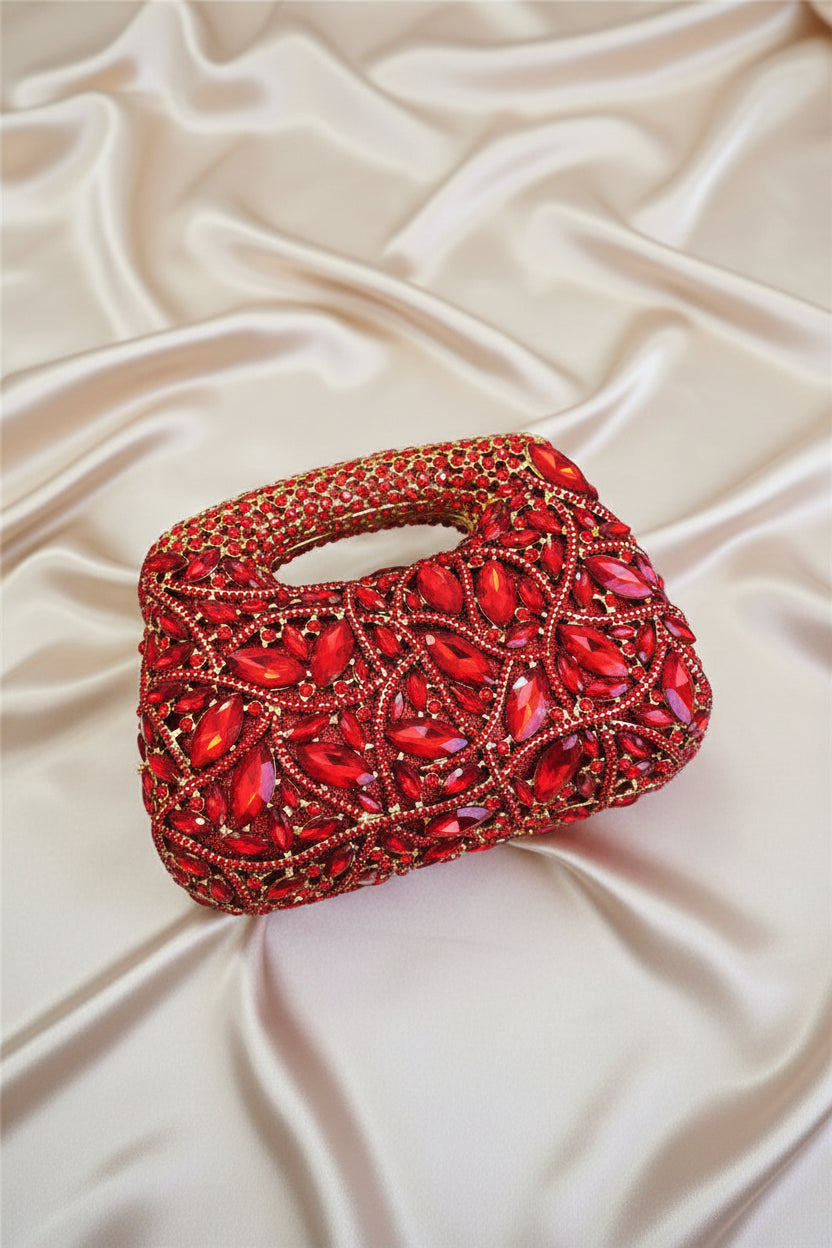 Ruby Royale Crystal Top-Handle Clutch